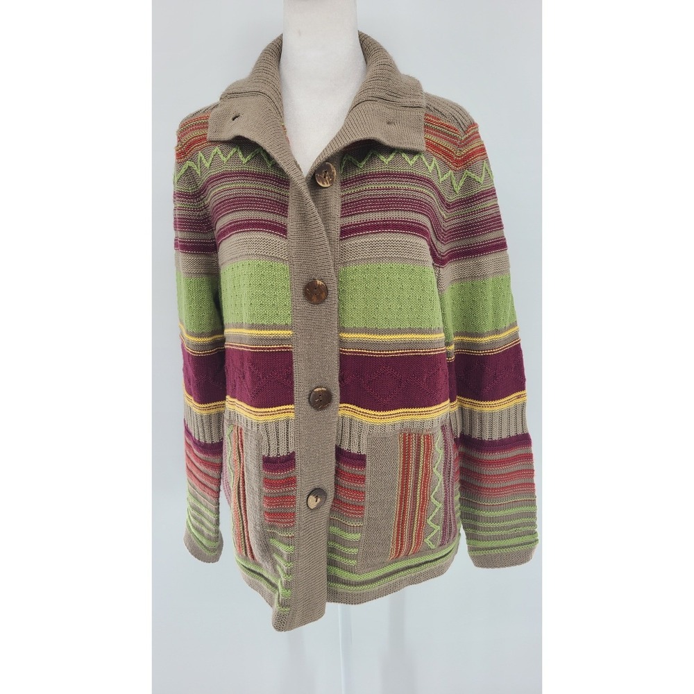 Vintage Indie Granola Grandpa Knit Cardigan Medium 80s Wool Wood Buttons Earthy‎